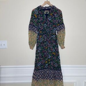 Anthropologie Maeve Ondine Bohemian Floral Long Sleeve Maxi Dress Size XS